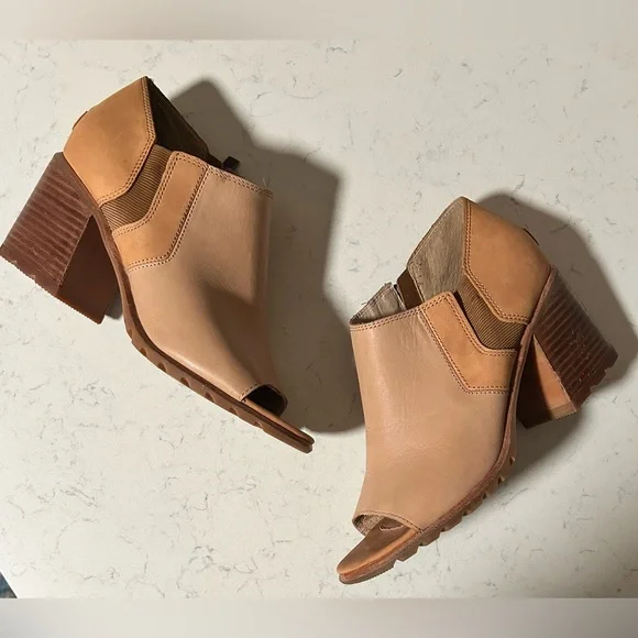 Sorel Nadia Leather Peep Toe Block Heel Ankle Bootie Sandals - Picture 9 of 13
